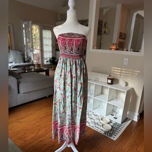 Smocked Multicolor Strapless Midi Dress